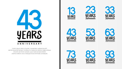 set of anniversary logo flat blue color number and black on white background for celebration