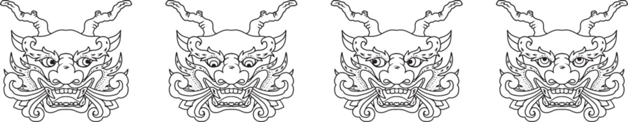 4 kinds of expressions of the Asian style dragon face