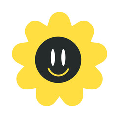 Flower or sun character, sunflower with smile