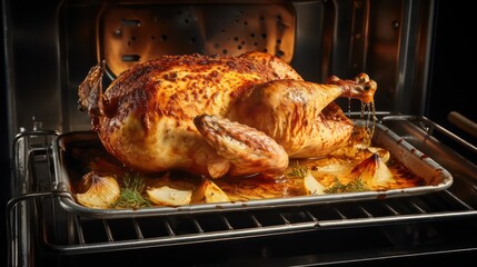 roasted chicken on the oven	