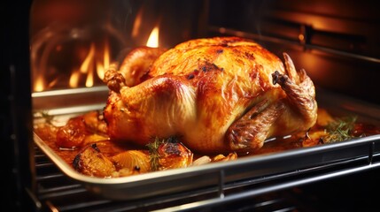 Fototapeta premium roasted chicken on the oven 