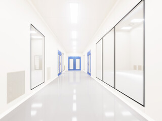 Clean room corridor empty pharmaceutical plant