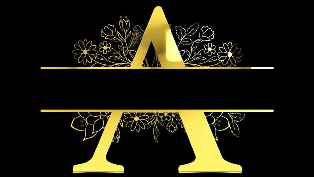 Golden Letter A Floral Monogram White Animated, with ALPHA Channel (Transparent Background) In 4K Resolution