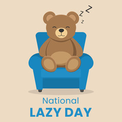 Vector graphic of Teddy bear taking a nap on sofa suitable for National Lazy Day