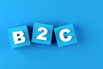 Business to consumer. Customer supply or transaction concept. The acronym B2C business to customer on blue rubber cubes.