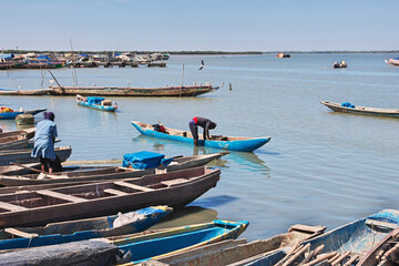 Ziguinchor, Senegal - 27 Dec 2021: River port in Ziguinchor, South Senegal, West Africa