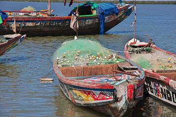 Fototapeta na wymiar Ziguinchor, Senegal - 27 Dec 2021: River port in Ziguinchor, South Senegal, West Africa