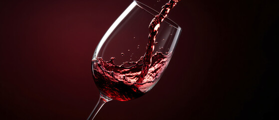 Naklejka na ściany i meble Top shot of pouring red wine into glass