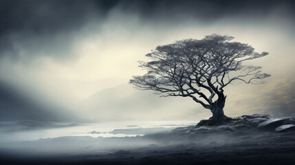 Fototapeta na wymiar Tree in the fog