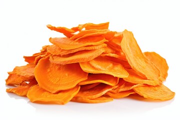 Carrot chips on white background. 