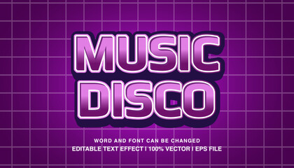 Music disco editable text effect template, 3d cartoon retro style typeface, premium vector	
