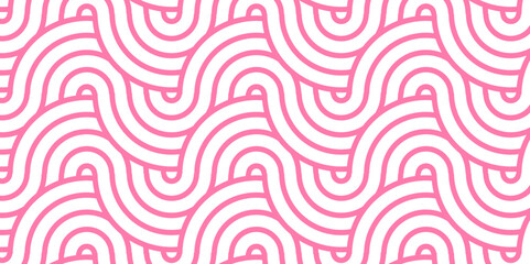 Fototapeta na wymiar Seamless pink pattern with circles fabric curl backdrop. Seamless overloping pattern with waves pattern with waves and pink geomatices retro background. 