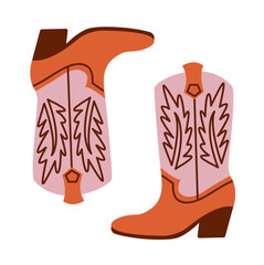 Cowboy bots. Western theme wild west concept..Hand drawn colored vector set. Clipart icons.