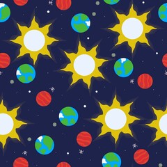 Sun and planets seamless pattern for kids