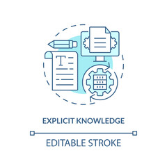 2D editable explicit knowledge thin line blue icon concept, isolated vector, monochromatic illustration representing knowledge management.