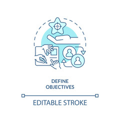 2D editable define objectives thin line blue icon concept, isolated vector, monochromatic illustration representing knowledge management.