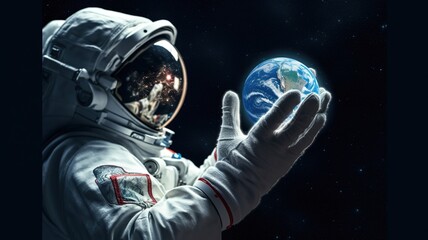 Fototapeta na wymiar astronaut holding earth in hand