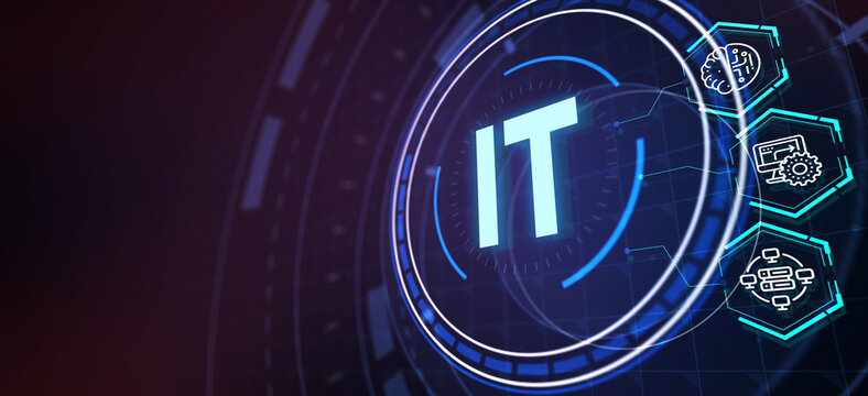 IT consultant presenting tag cloud about information technology. 3d illustration