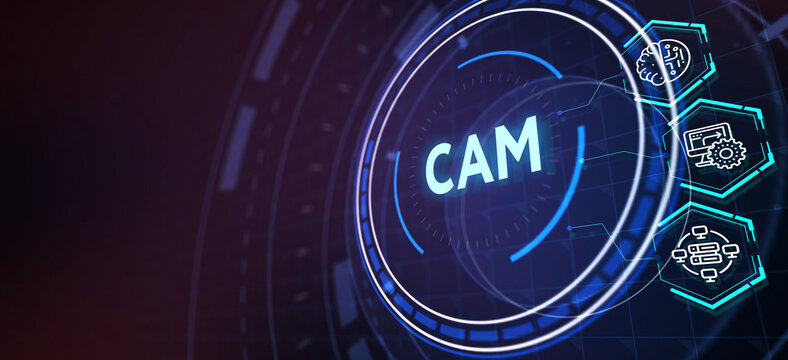 CAM Computer-aided manufacturing industrial technology automation concept. 3d illustration
