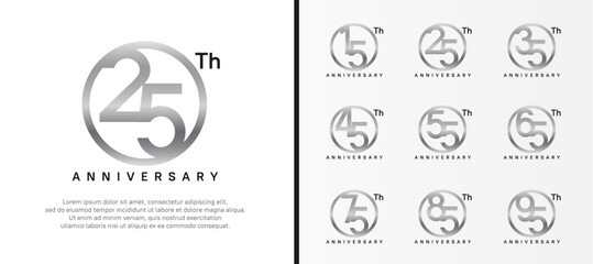 set of anniversary logo silver color number in circle and black text on white background for celebration