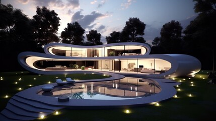 a round curved interior of the finest house. Generative AI