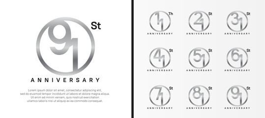 set of anniversary logo silver color number in circle and black text on white background for celebration