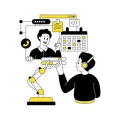 Scenes with men and women taking part in business activities. Business Concept illustrations. Artificial intelligence, AI, development, management, virtual assistant, Automation. Vector illustration
