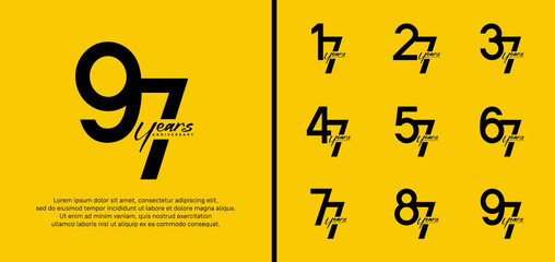 set of anniversary logo black color number on yellow background for celebration