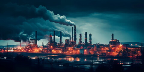 Fototapeta premium Extensive industrial zone with powerful factories and plants operating at full capacity. Generative Ai