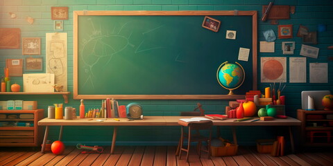 back to school theme, featuring a chalkboard background adorned with educational icons and symbols. Generative Ai - Powered by Adobe