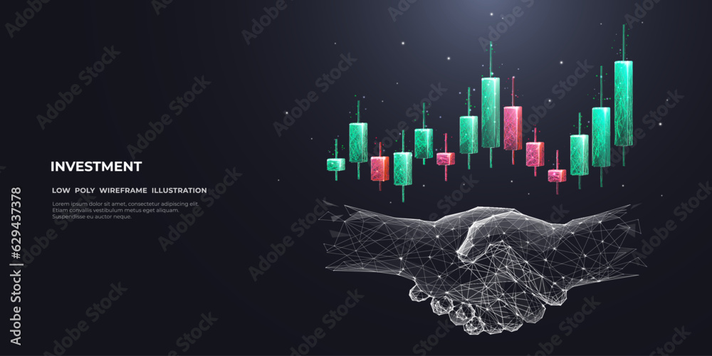 Aufkleber abstract handshake and colored stock market candlestick. trading and investment concept. digital gro