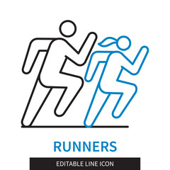 Editable line Runners outline icon. Symbol of the running man and woman. Editable stroke icon isolated on white background - obrazy, fototapety, plakaty