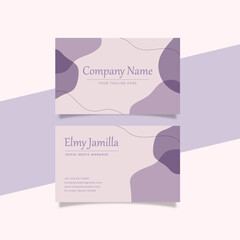 Aesthetic Business Card Template Decorated with Pastel Purple Blob Shape and Floral Object