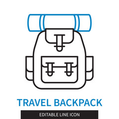 Editable line Travel Backpack outline icon. Tourist equipment. Editable stroke icon isolated on white background