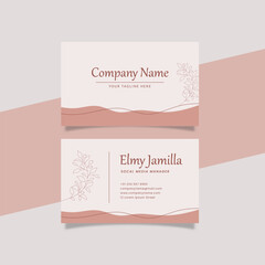 Printable Aesthetic Business Card Template Decorated with Minimalist Organic and Floral Object Pink Pastel Color Background