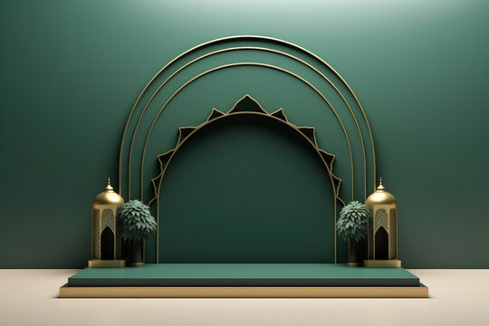 Islamic display podium decoration background on white ramadan kareem mawlid iftar isra miraj eid al fitr adha muharram 