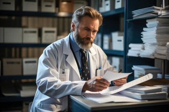 Medical charts and records man sorting 