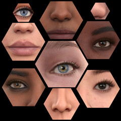 3D Female face race collage