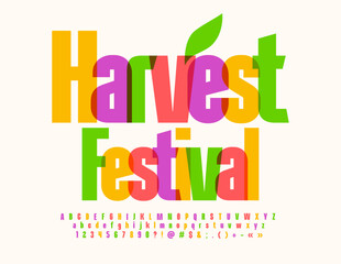 Vector artistic invitation Harvest Festival. Bright Watercolor Font. Trendy Alphabet Letters and Numbers set