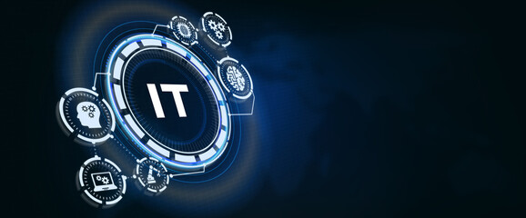 IT consultant presenting tag cloud about information technology. 3d illustration