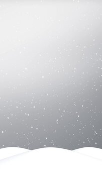 White silver snowy wavy landscape covered in snow with falling snowflakes snowfall copy space greeting card seamless loop animation. Vertical winter background.
