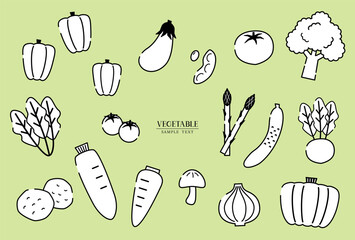 いろいろな野菜　線画イラスト素材セット / vector eps