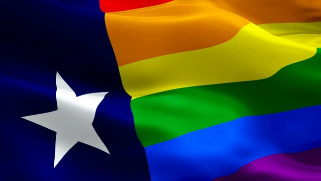 Texas pride rainbow flag gay. Rainbow Gay America lesbian USA lgbtq flag video waving in wind. USA Texas Gay Pride flag background. Rainbow Texas Flag Looping 1080p Full HD.Rainbow color Pride flags o