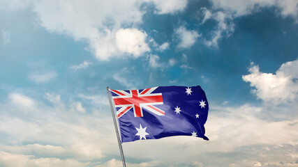 mavi gök yüzü arka planında avustralya bayrağı Translation: flag of australia on blue sky background