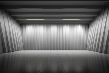 A wallpaper displaying a well-lit garage with no windows, featuring a distinctive structure, perfect for complementing various visual content. Photorealistic illustration