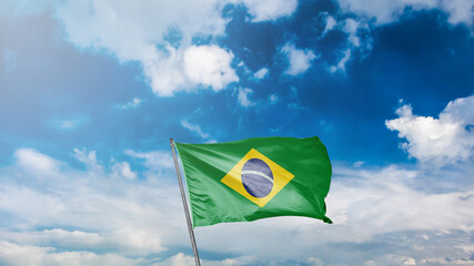 mavi gök yüzü arka planında brezilya bayrağı Translation: flag of brasil on blue sky background