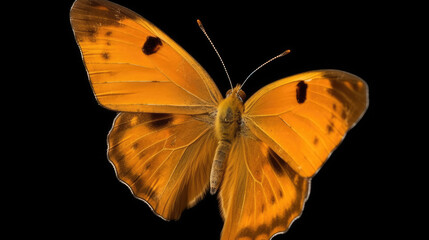 Beautiful orange butterfly in front of a dark black background. Generative AI.