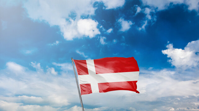 mavi g&ouml;k y&uuml;z&uuml; arka planında danimarka bayrağı Translation: flag of denmark on blue sky background