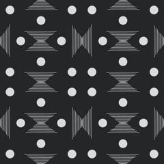 Black abstract circles and lines seamless pattern
