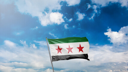 mavi gök yüzü arka planında suriye bayrağı Translation: flag of syrian on blue sky background
